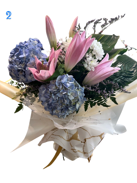 ELEGANT - Hydrangeas and Lily Bouquet