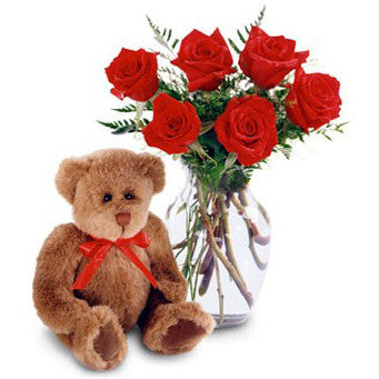 Rose Arrangement with Teddy Bear