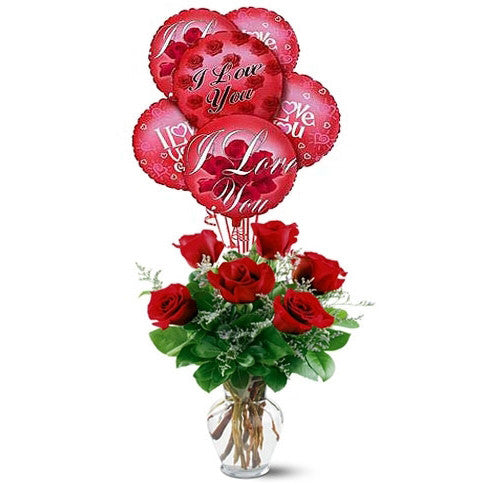 Rose Arrangement with Balloons